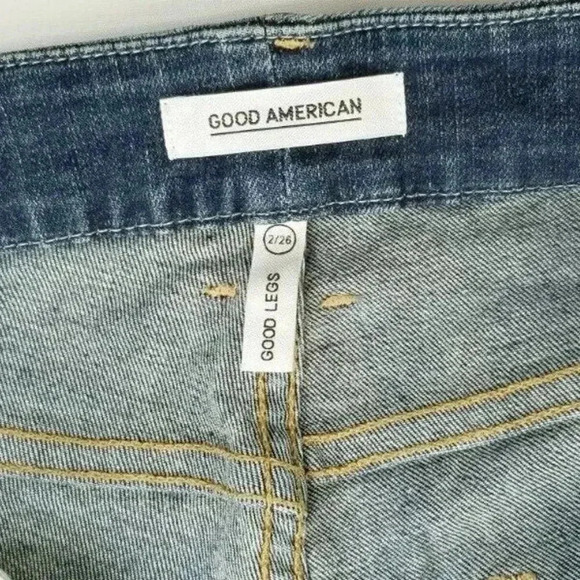 Good American 2/26 Women's Blue Raw Hem Zipper Jeans Style GAGLFT148 Cut MM40 - Picture 5 of 12